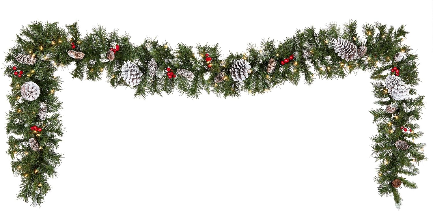 National Tree Company 9ft Pre-Lit Frosted Berry Christmas Garland