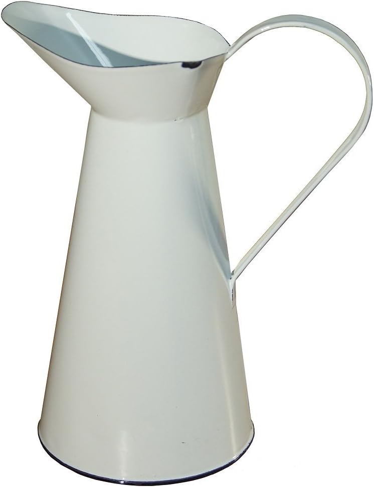 10 Inch Vintage Inspired White Metal Enamel Pitcher Vase