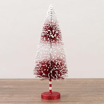 Set of 3 Red and White Stripe Bottle Brush Christmas Trees, 10 Inch