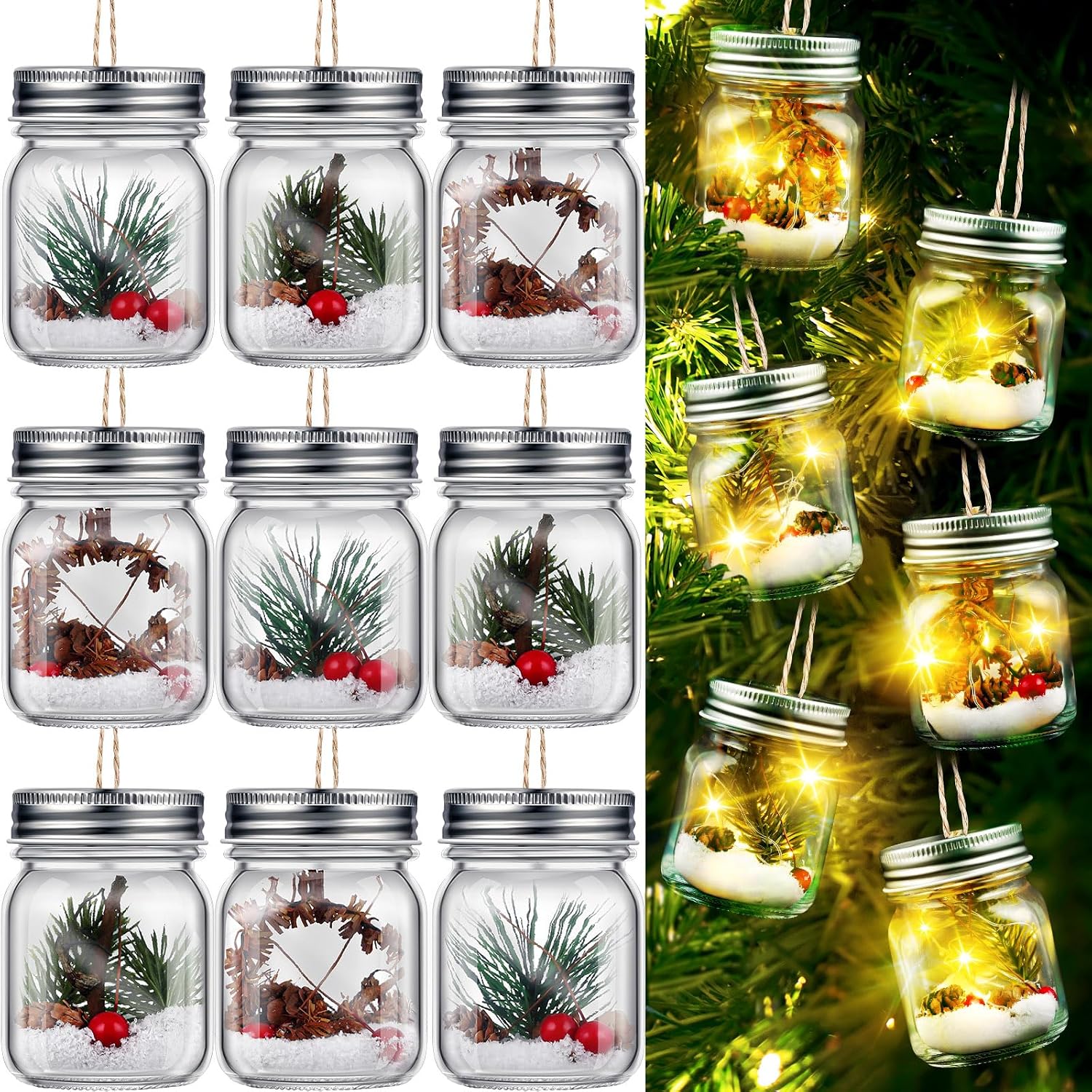 MTLEE 15 Sets Christmas Fillable Glass Jar Ornaments