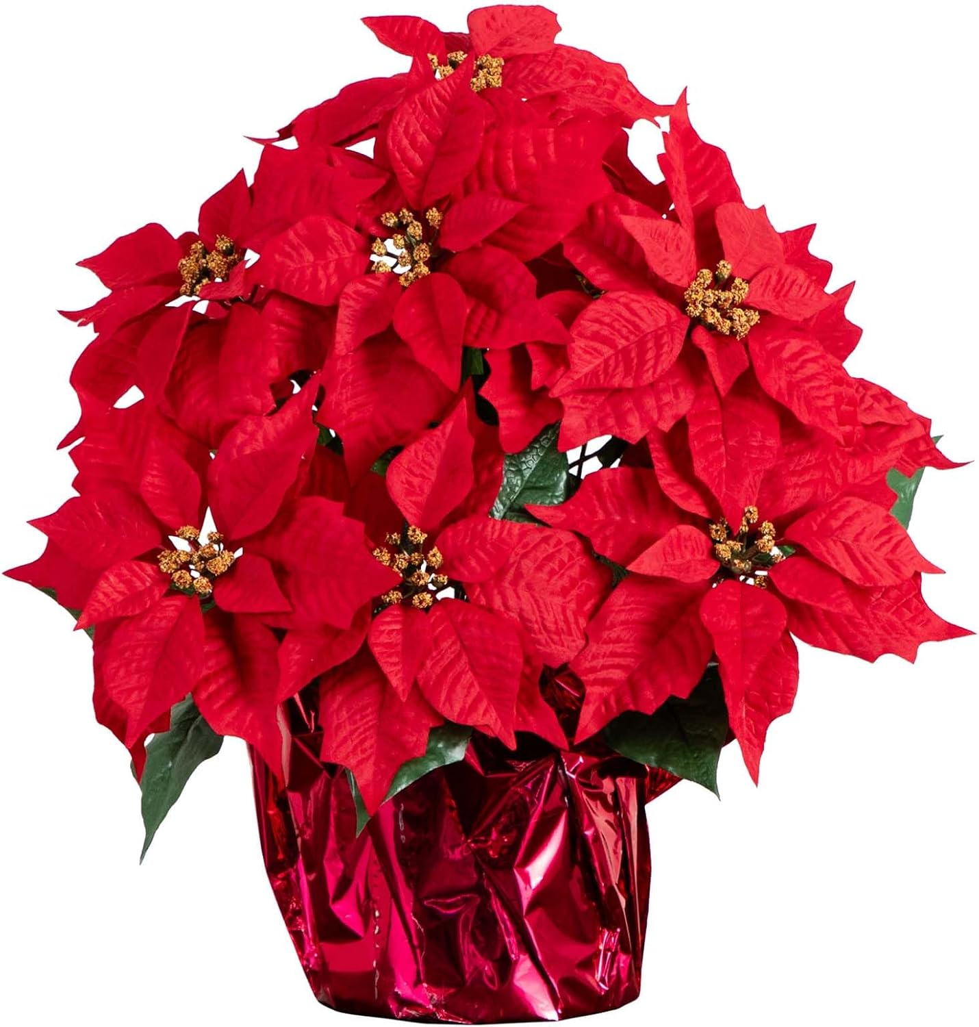 Nearly Natural 19 Inch Red Artificial Christmas Poinsettia in Wrapped Planter