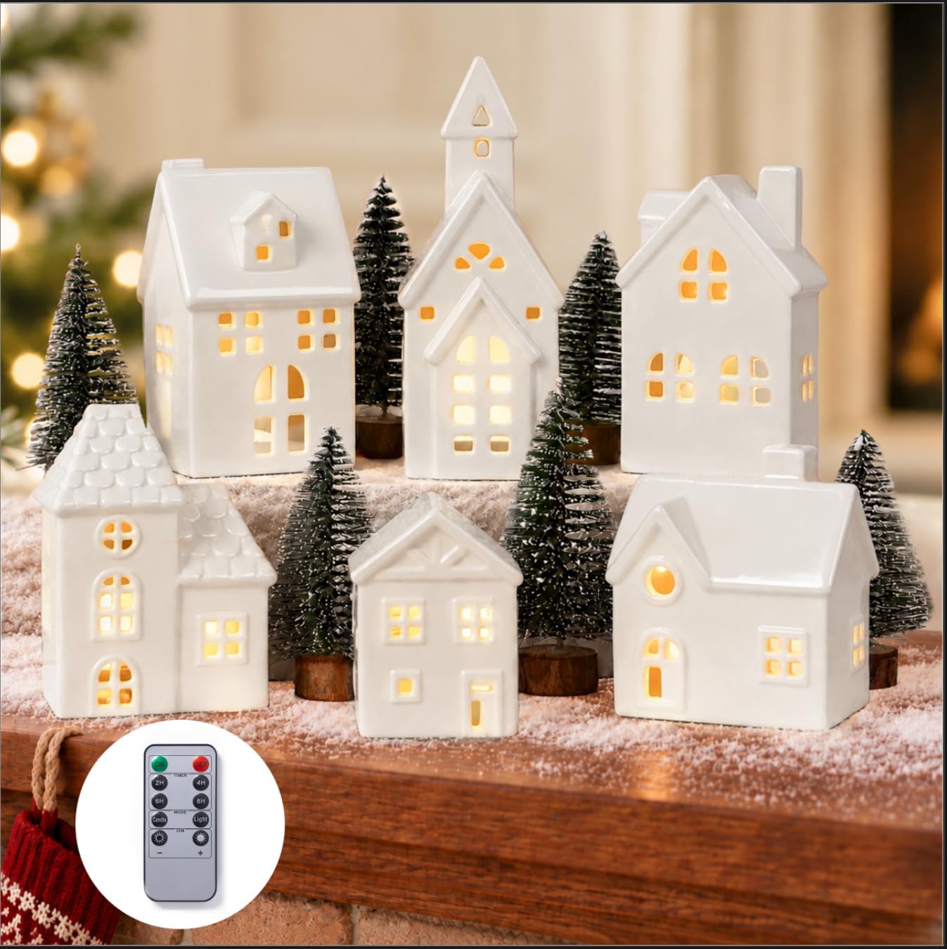 AELS Christmas Village Tea Light Candle Holder Houses, Set of 6