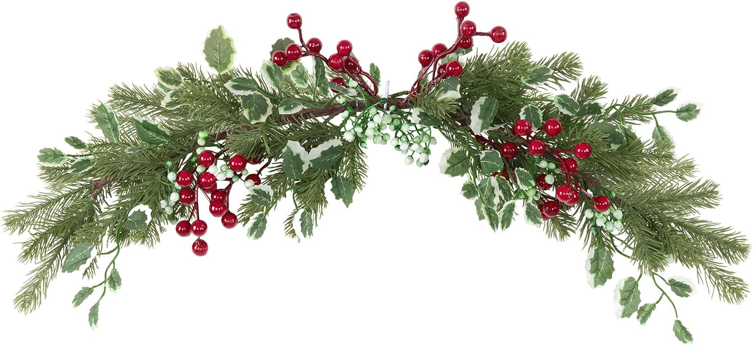 Topotdor Artificial Christmas Swag with Frosted Pine Branches, 23.6 Inch