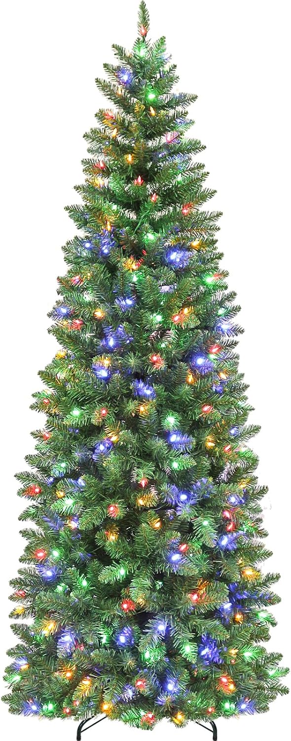 Hykolity 6 ft Pre-Lit Slim Pencil Christmas Tree, Color Changing LEDs