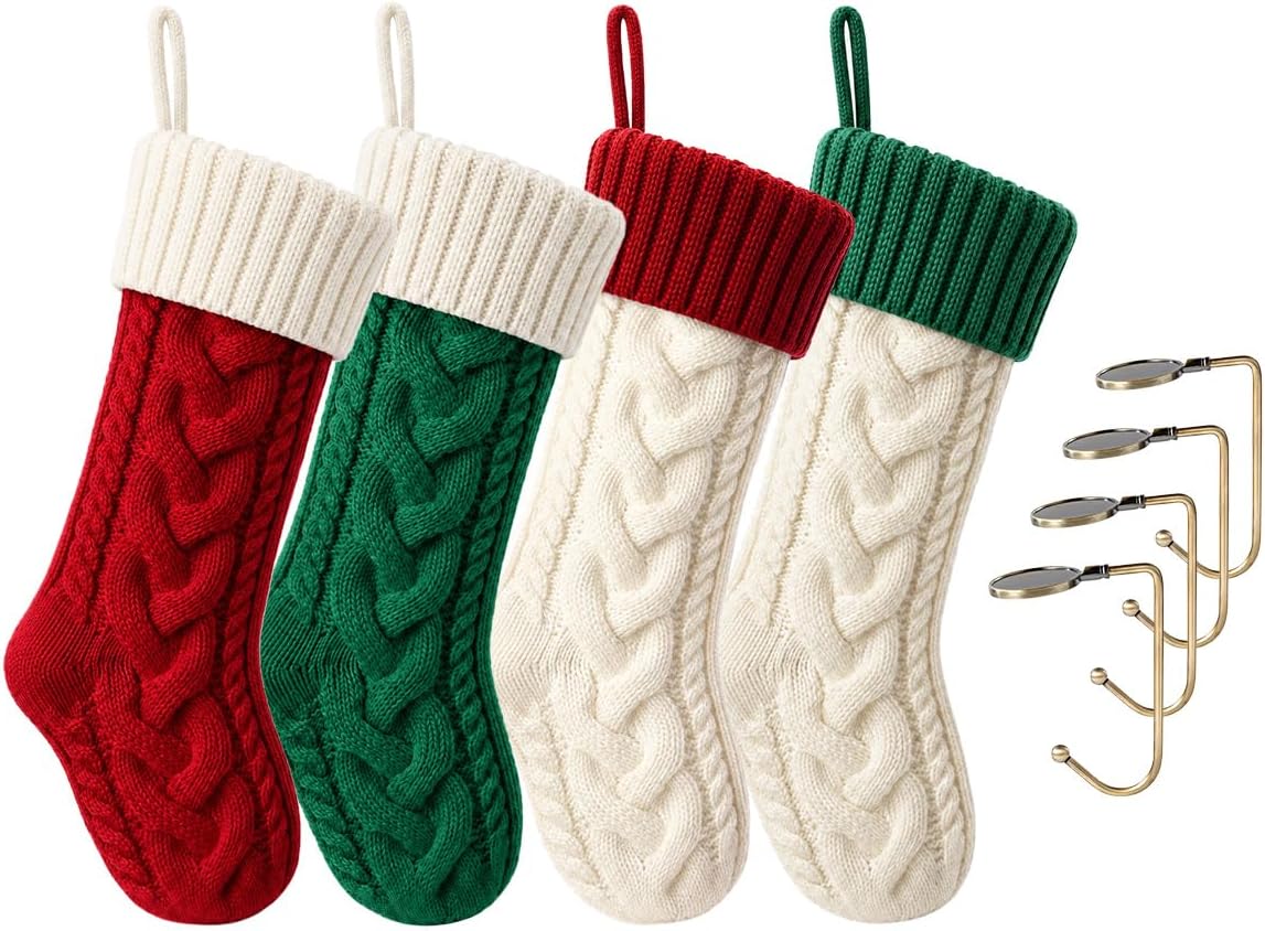 Classic Cable Knit Christmas Stockings, 18 Inch, Set