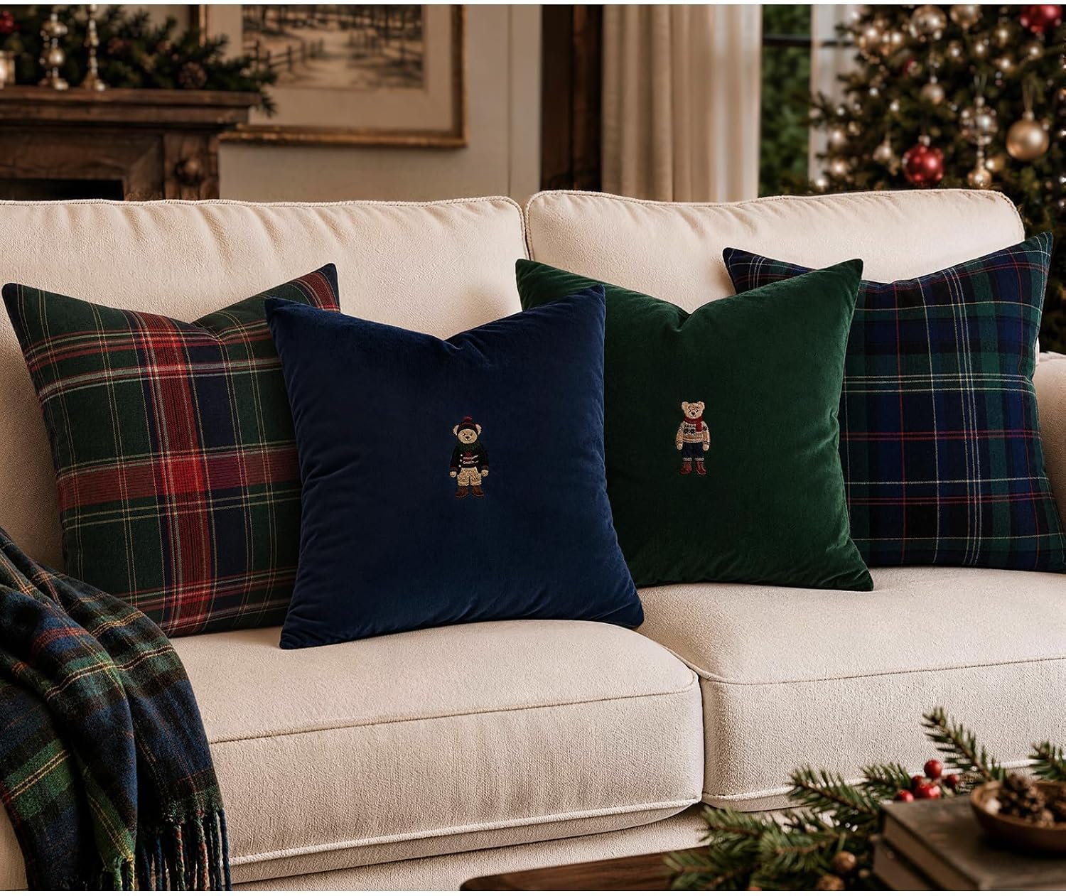 Heritage Christmas Throw Pillow Covers, 18 x 18, Set of 4