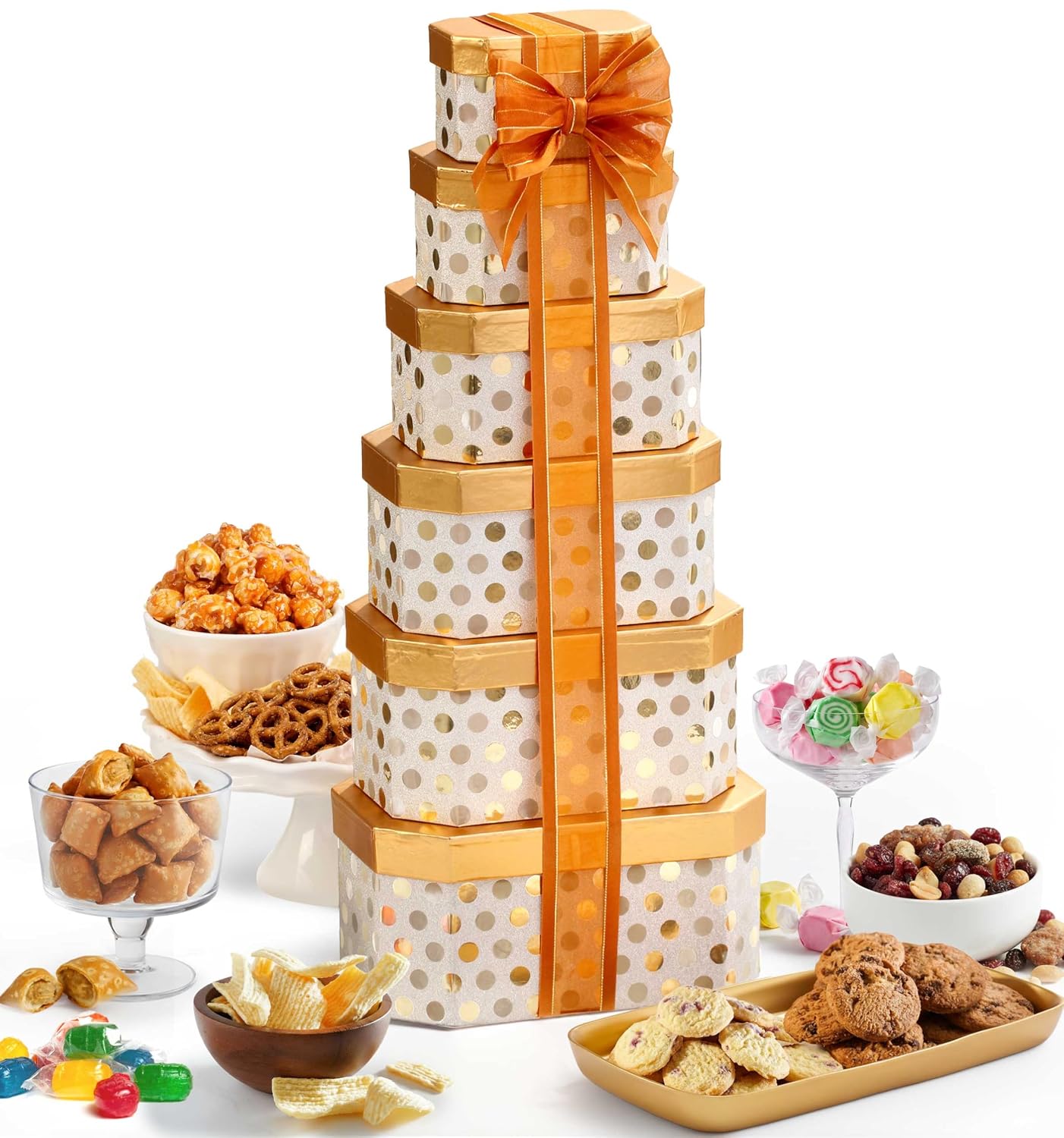 Broadway Basketeers Towering Gift Boxes with Snacks and Treats, 6 Boxes