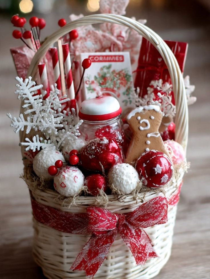 Christmas movie and snack basket with gingerbread cookies