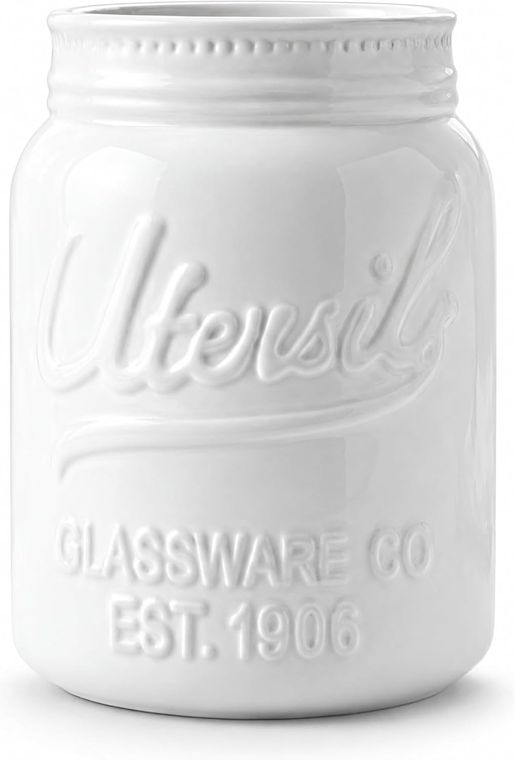 Comfify White Ceramic Mason Jar Utensil Holder