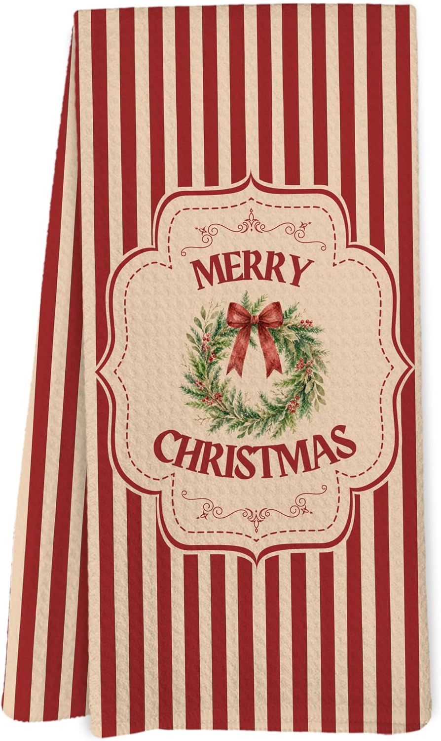 Yorhifa Merry Christmas Red Striped Kitchen Dish Towels