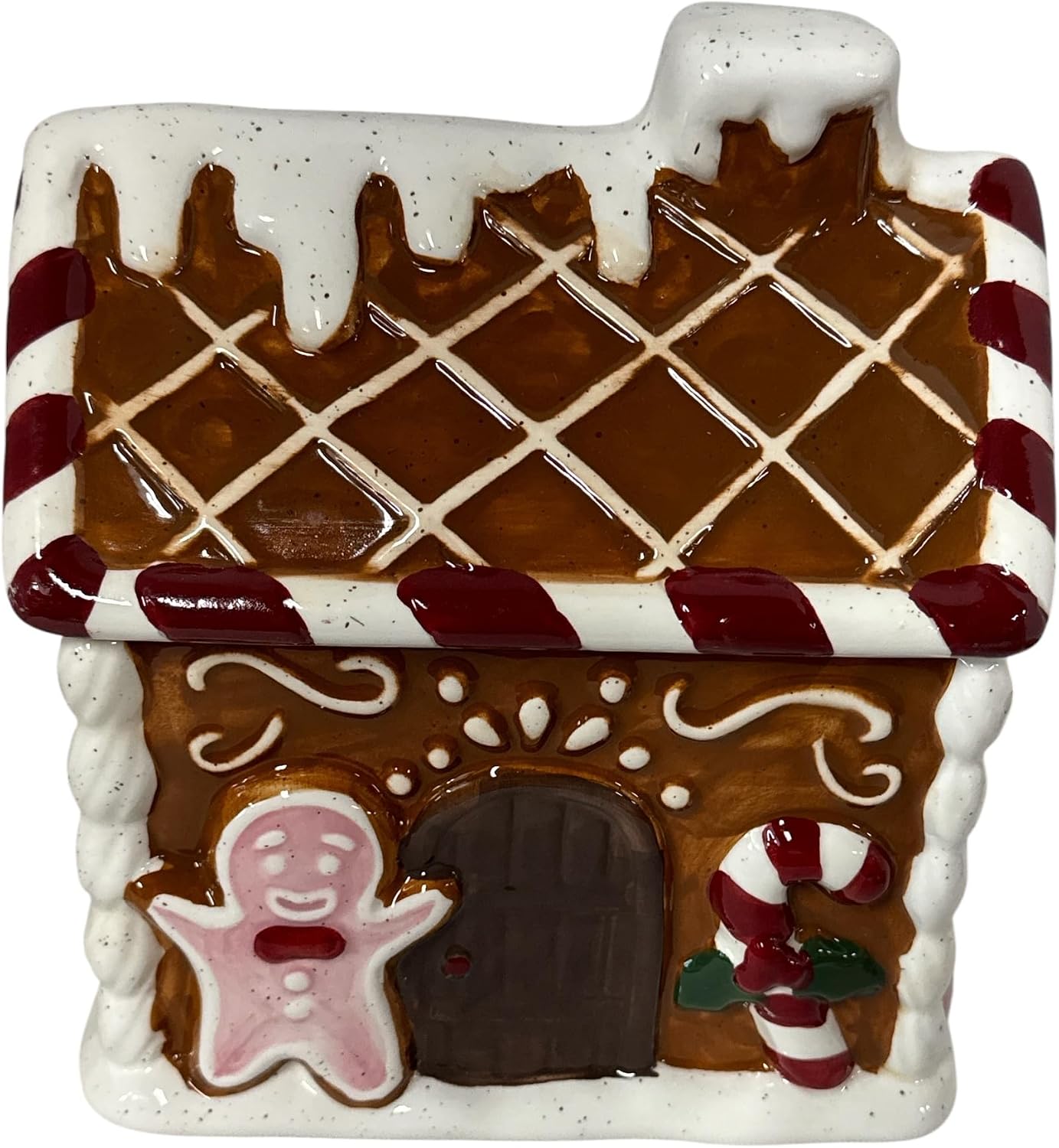Ceramic Gingerbread House Cookie Jar, 9.5 Inch Tall with Lid