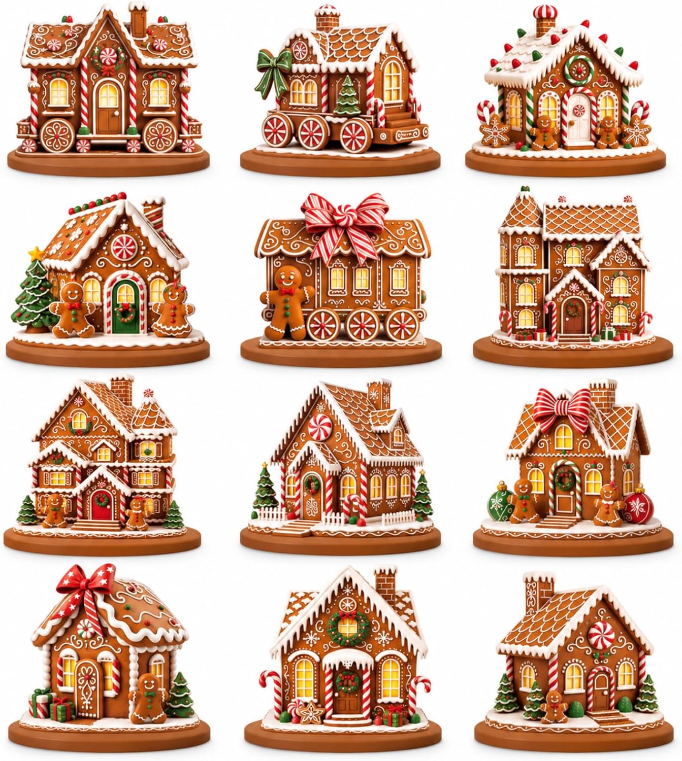 12 Pcs Christmas Gingerbread House Decor, Vintage Xmas Table Centerpiece