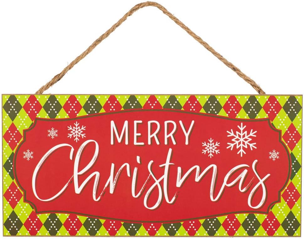 Holly Jolly Christmas Wooden Sign, 12.75x11.75 Inch