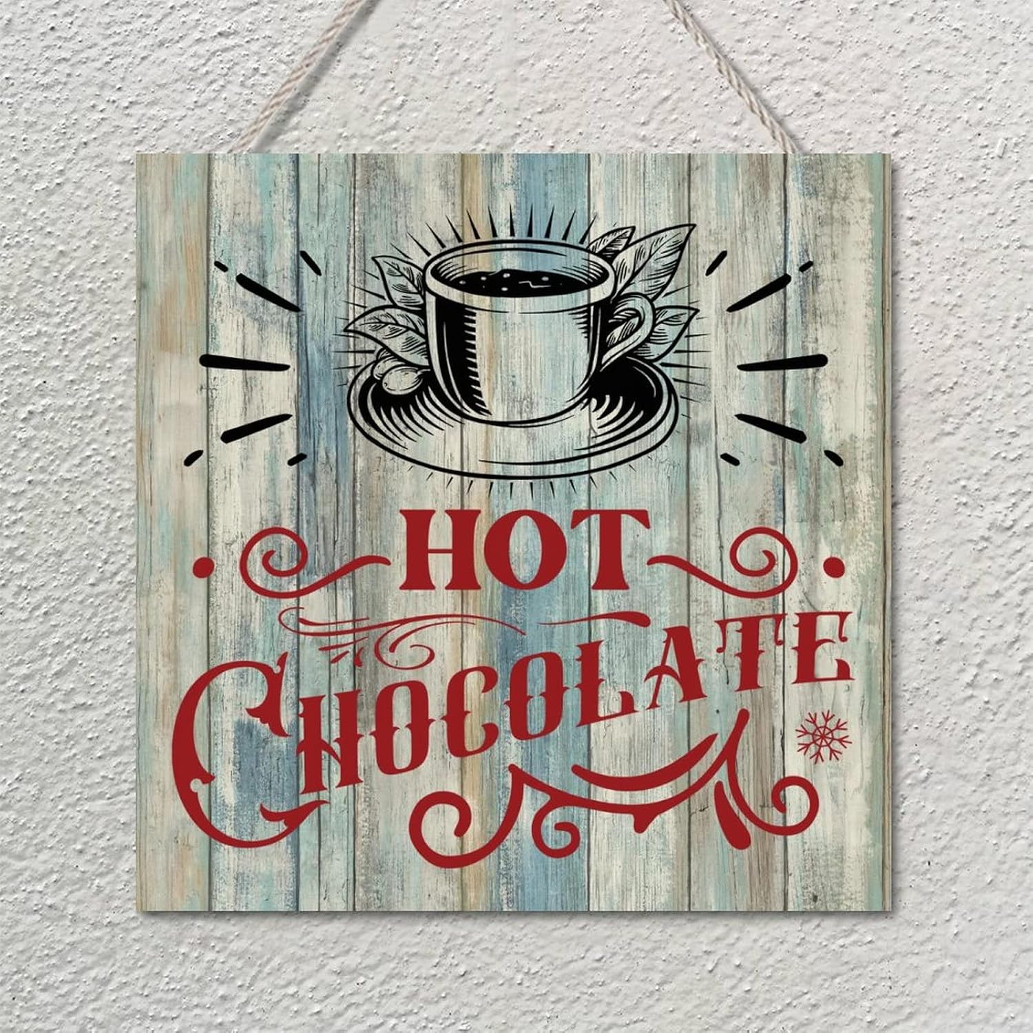 Christmas Wooden Sign, Hot Chocolate Quote, Rustic, 16x16 Inch