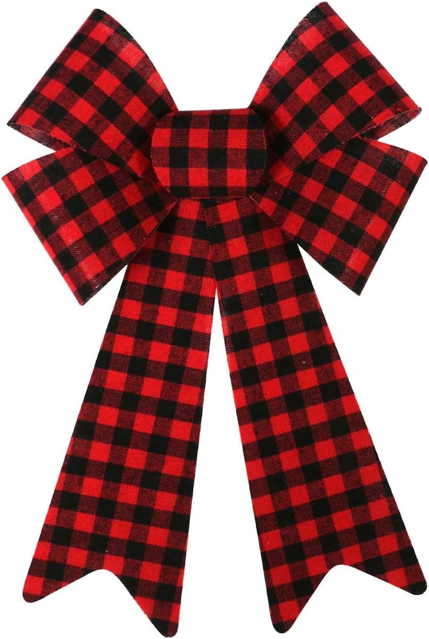 Buffalo Plaid Christmas Bow, Red and Black Check Decorative Fluffy Bow
