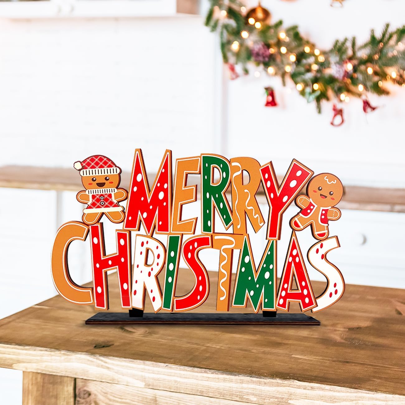 Gingerbread Man Merry Christmas Wooden Sign Centerpiece