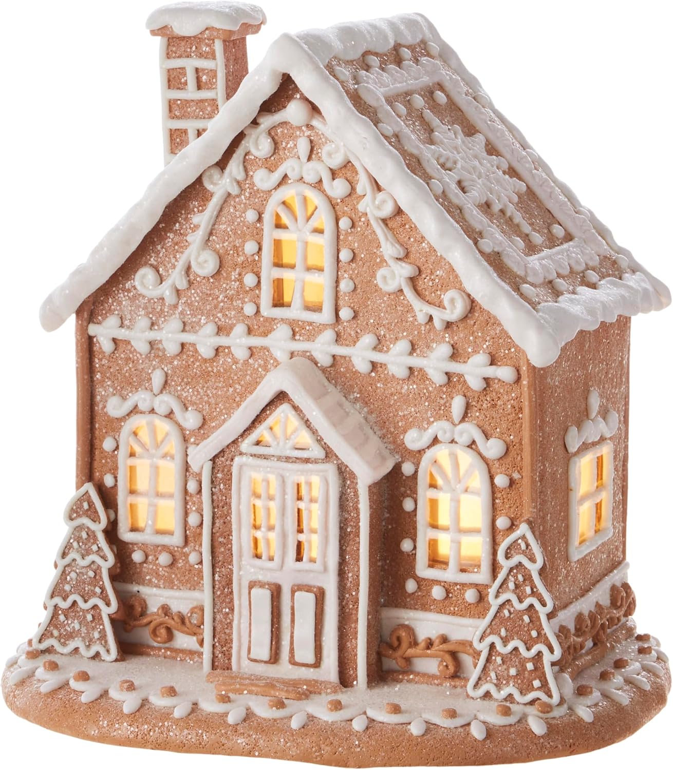 One Holiday Way 12 Inch Lighted Brown and White Gingerbread House