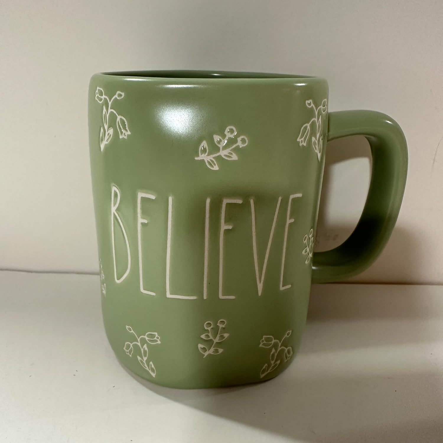 Rae Dunn BELIEVE Coffee Mug, Allside Green, 16 oz