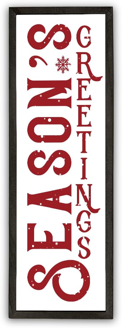Christmas Decor Wooden Sign, Season's Greetings Plaque, 9.5x3.1 Inch