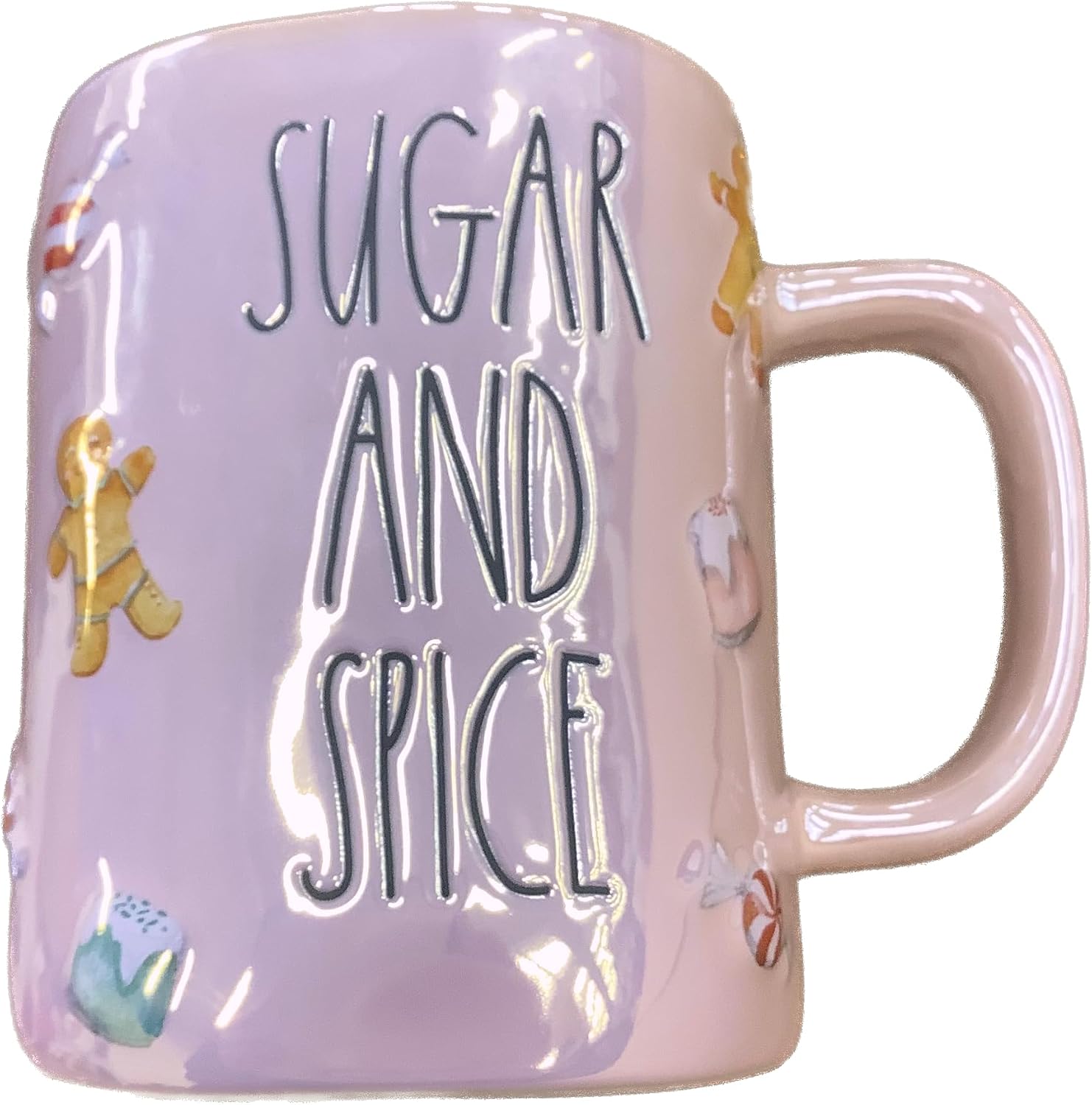 Rae Dunn Christmas Mug, Sugar and Spice, Light Pink Iridescent, 14 oz