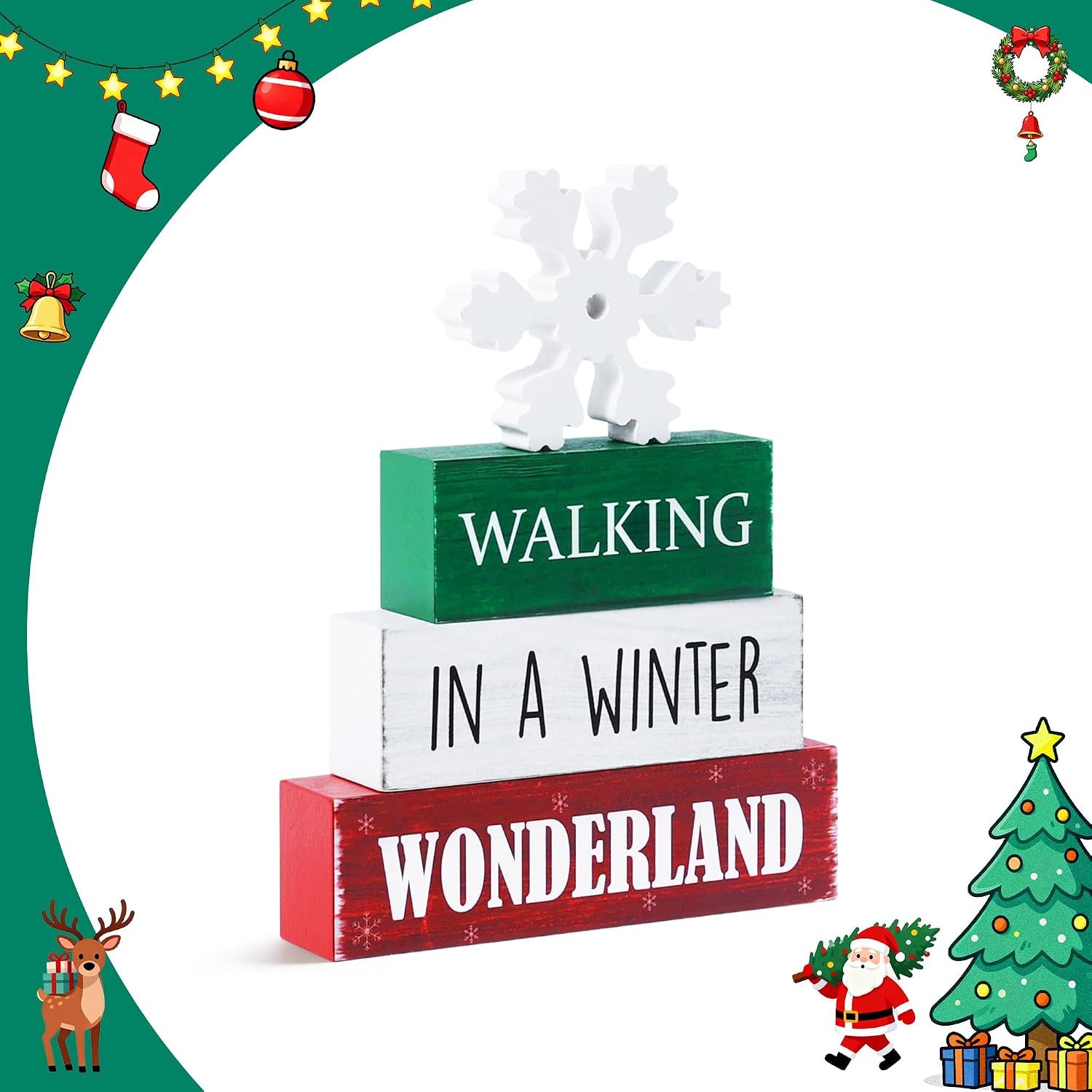 4 Pcs Christmas Wooden Tiered Tray Decor, Snowflake Signs, Winter Table Centerpiece