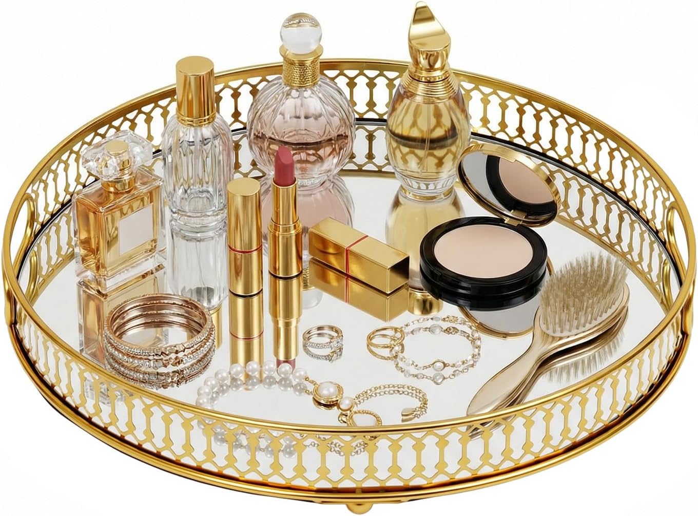 Gold Mirrored Round Decorative Vanity Tray, 12.6 Inch