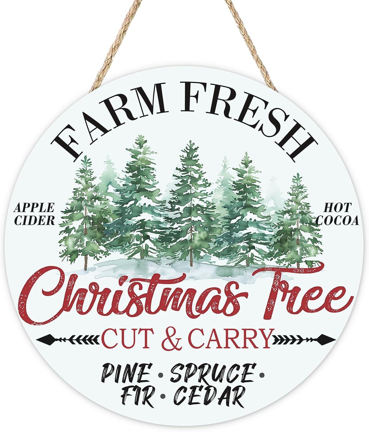 Farm Fresh Christmas Tree Door Sign, 12 Inch Round Rustic Farmhouse