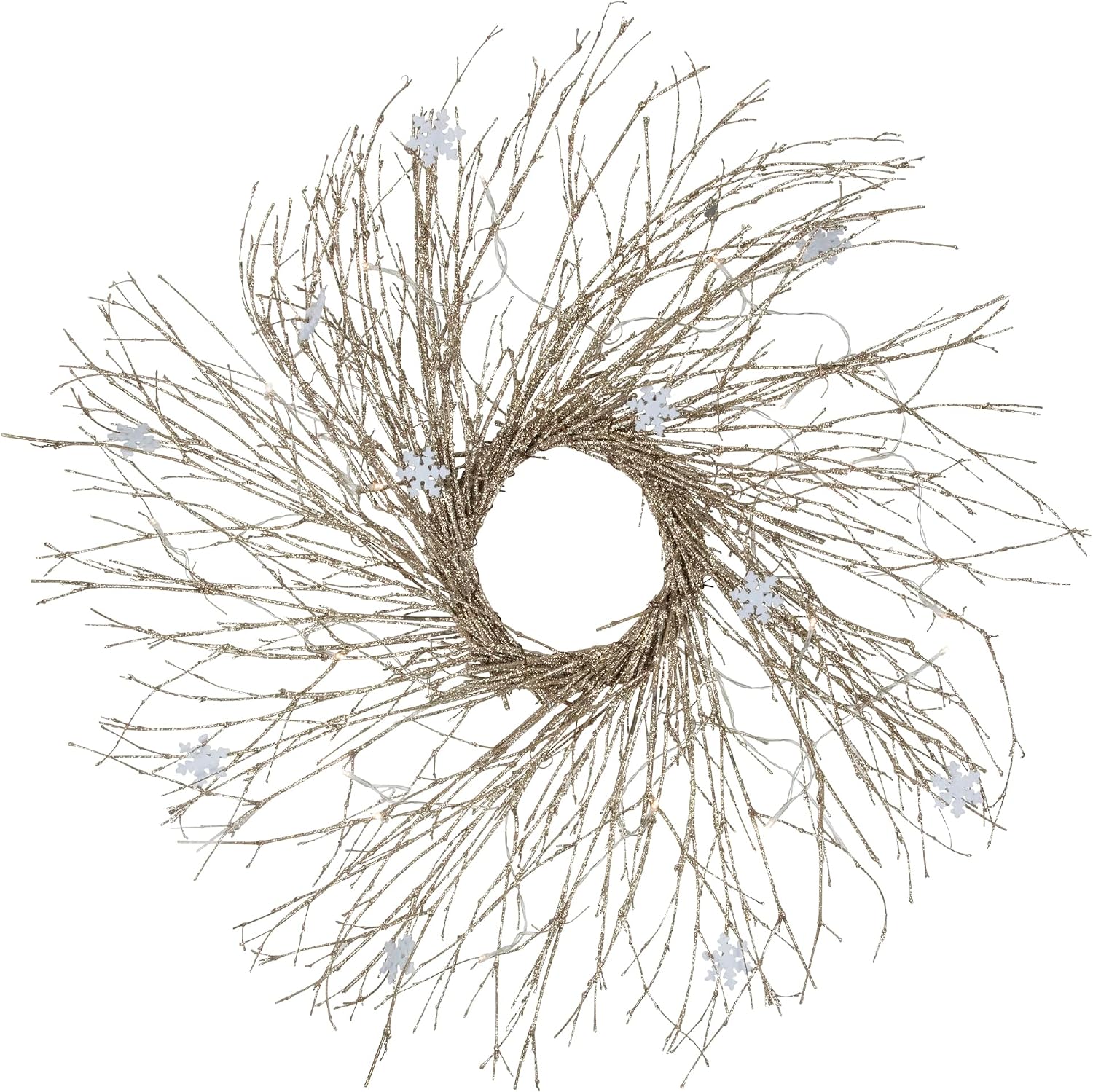 Northlight Pre-Lit Champagne Gold Glittered Twig Christmas Wreath, 42"
