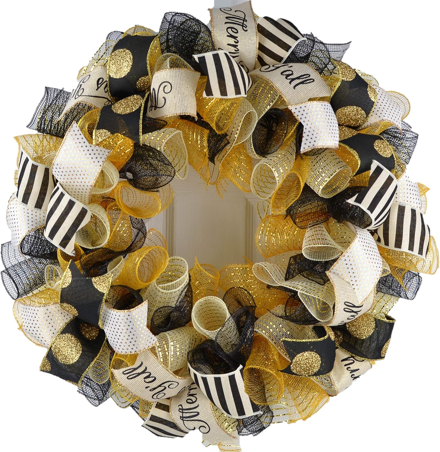 Black Gold Christmas Wreath, Bold Trendy Holiday Mesh Decor