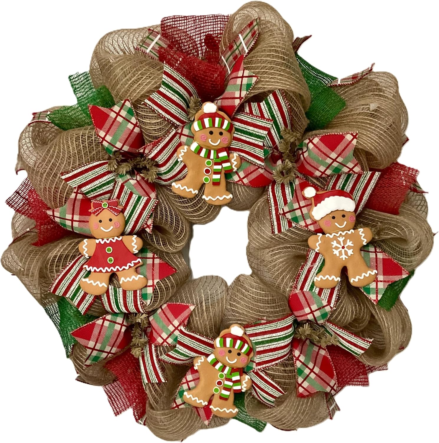 Gingerbread Men Cookies Christmas Wreath, Handmade Deco Mesh