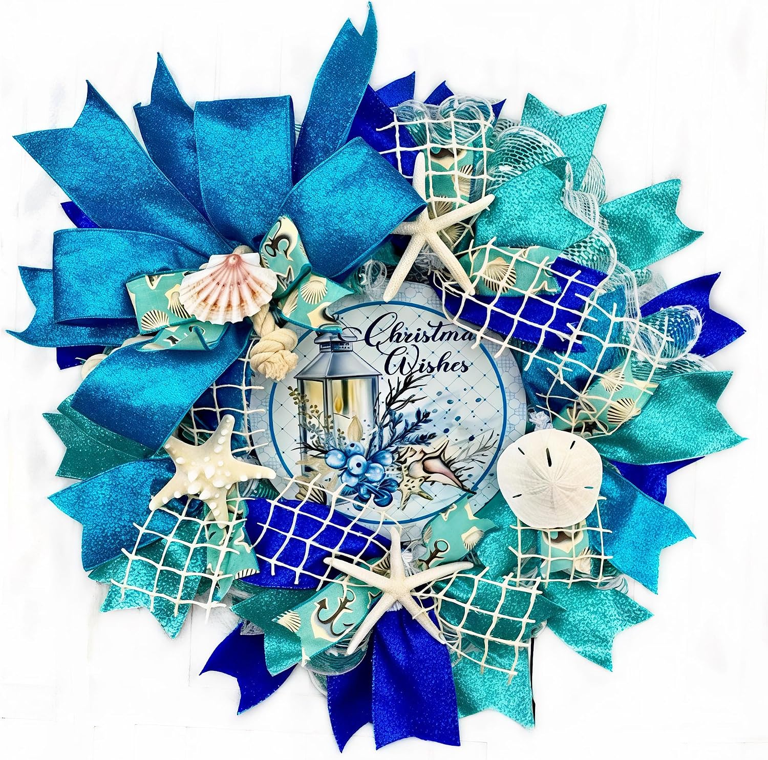 Artisan Coastal Nautical Christmas Wreath with Starfish and Sand Dollar
