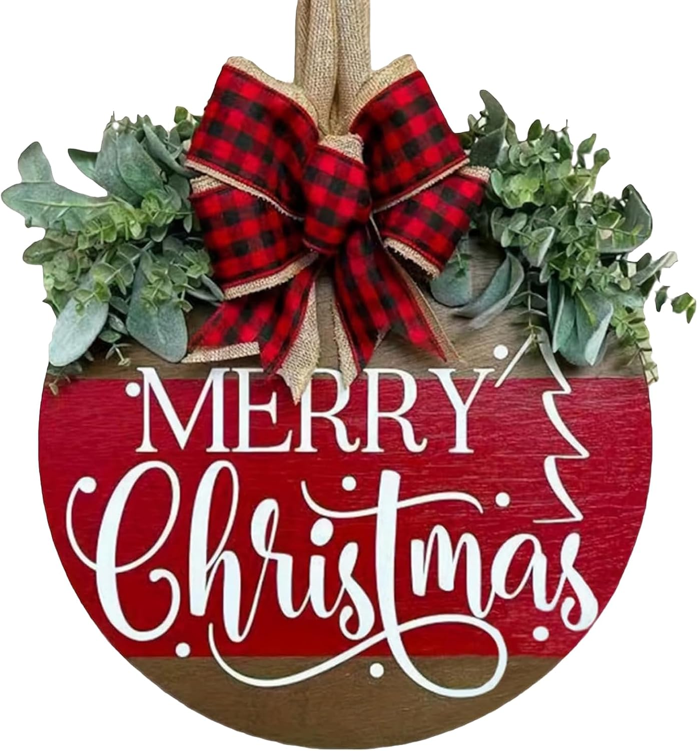 Merry Christmas Wooden Welcome Wreath Sign with Bow