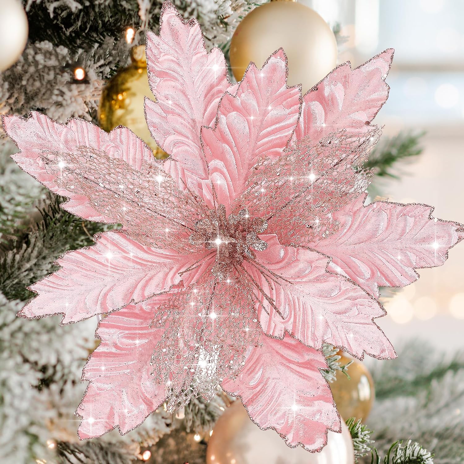 Thiccywoov 6 Pcs Large Pink Christmas Poinsettia Flowers