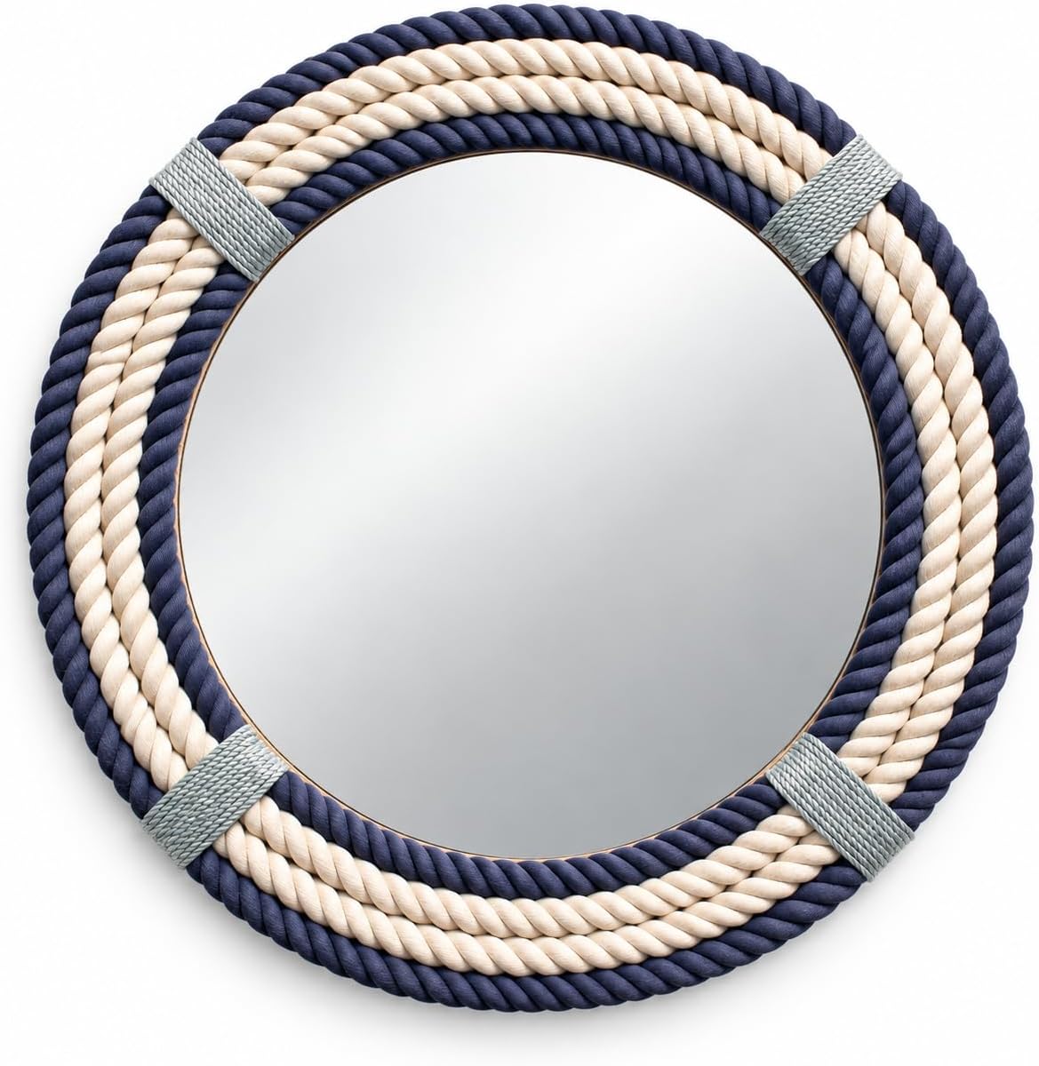 Nautical Round Rope Wall Mirror, White Twisted Rope
