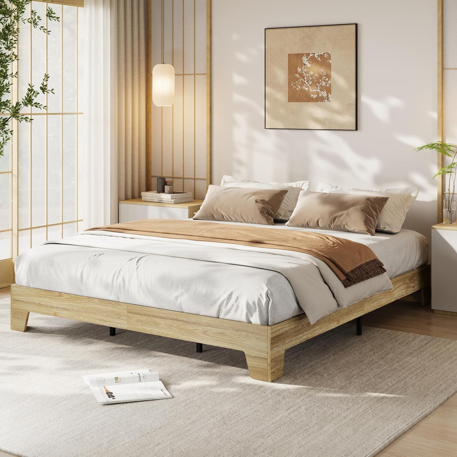 GarveeHome Low Wood Queen Platform Bed Frame