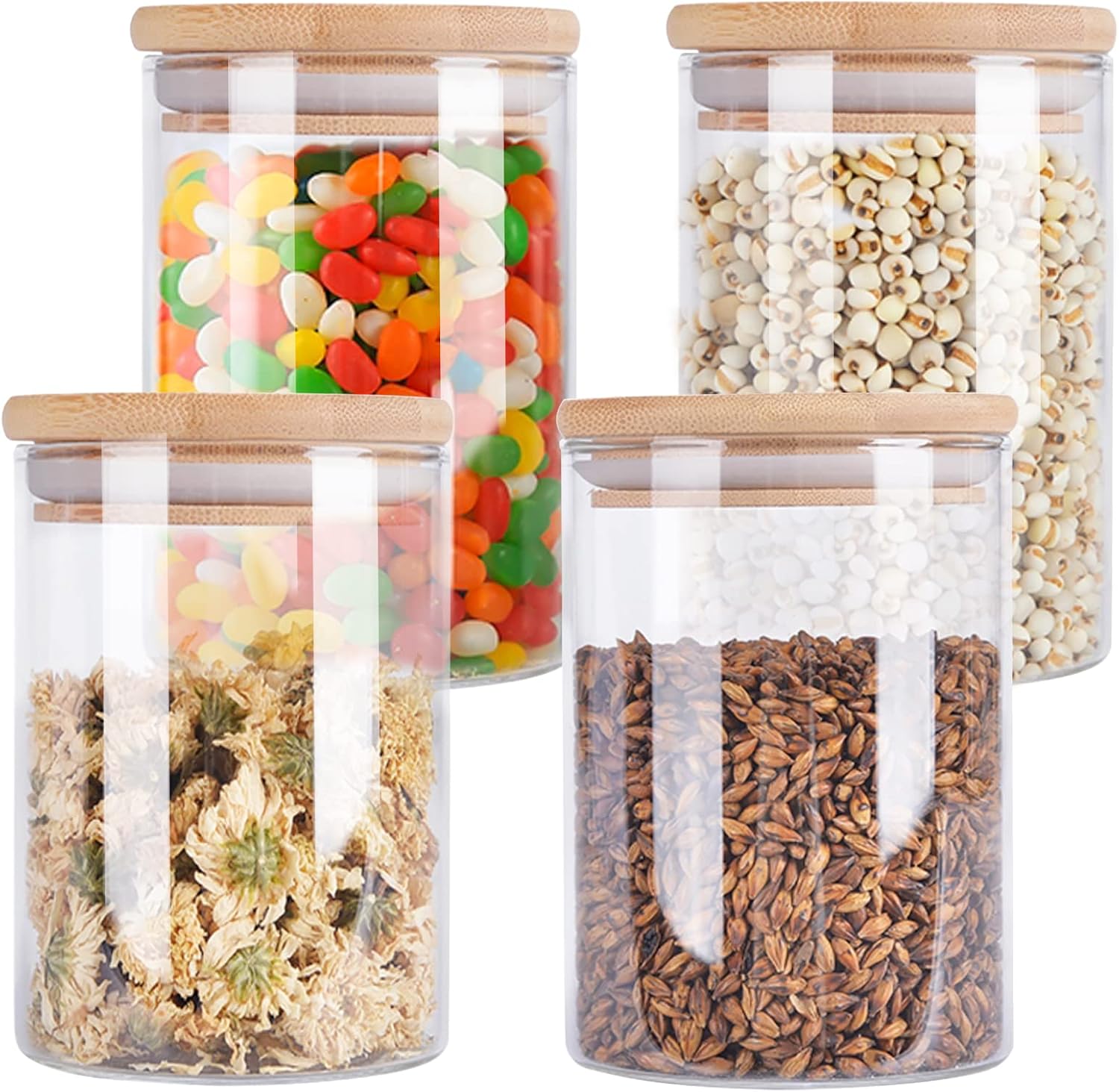Aoeoe Glass Storage Jars with Airtight Bamboo Lids, 27 oz, 4 Pack