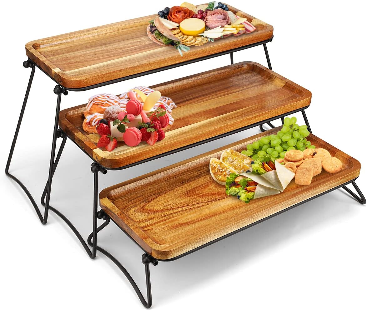 Manspdier 3-Tier Wood Serving Tray and Cupcake Stand
