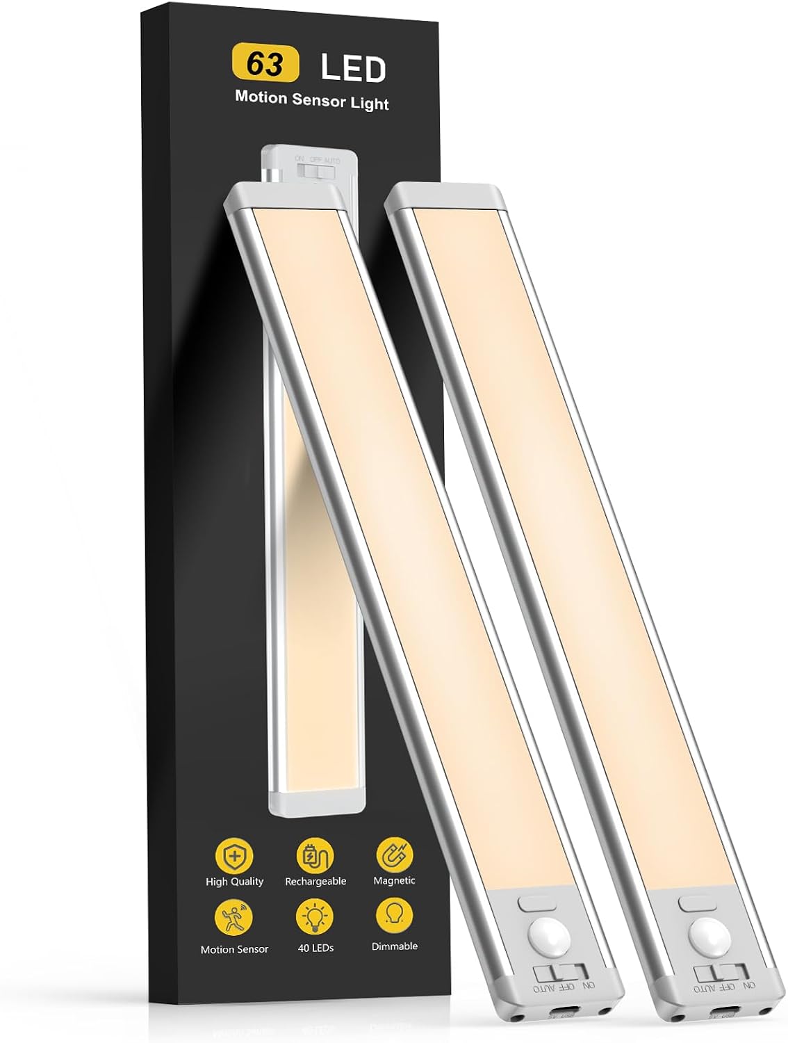 MCGOR Rechargeable Motion Sensor Under Cabinet Lights, 14.7 Inch, 2 Pack