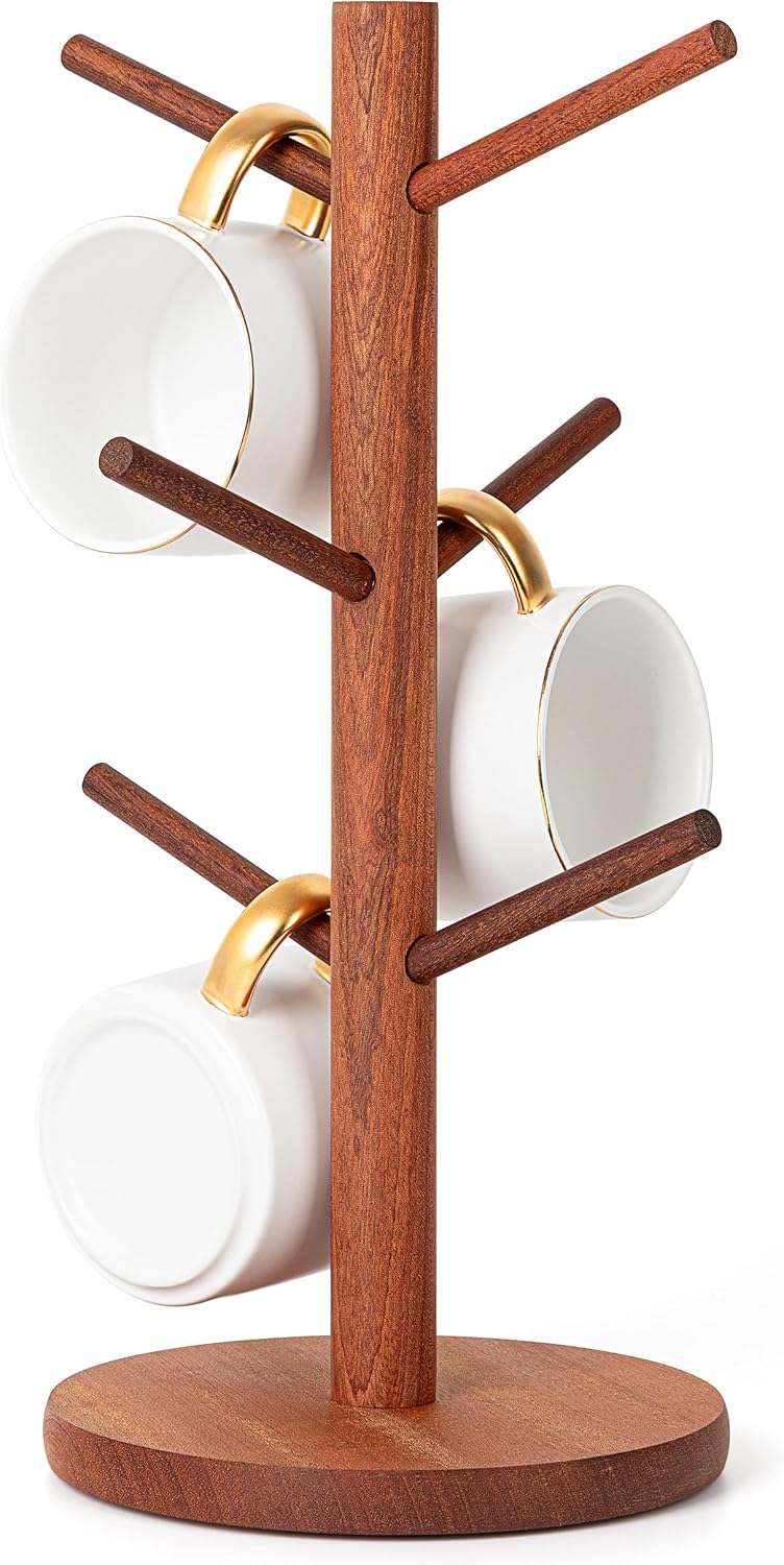 MyLifeUNIT Mug Holder Tree with 6 Hooks, Reddish Brown