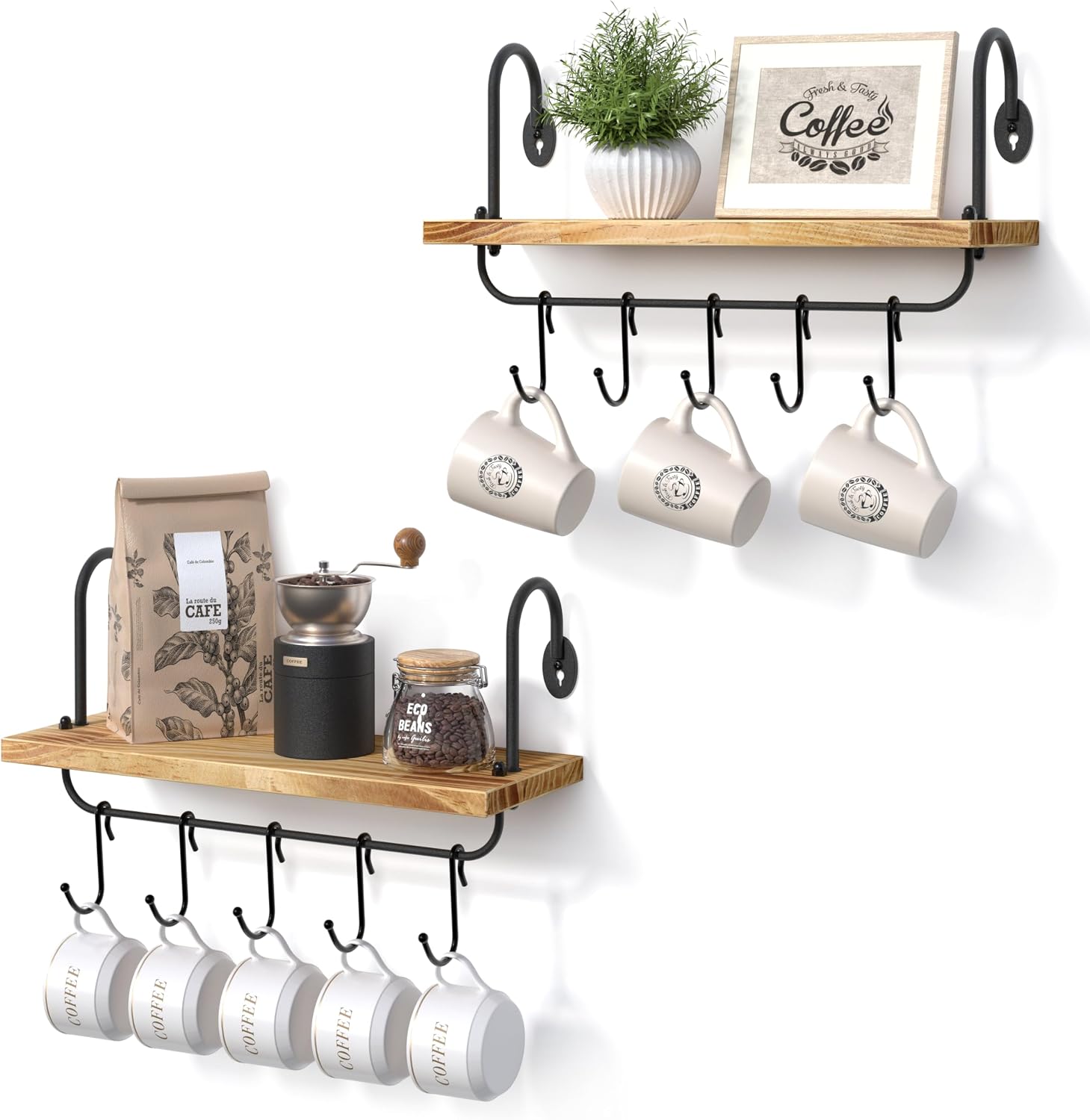 Olakee Floating Wall Shelves with 10 Adjustable Hooks