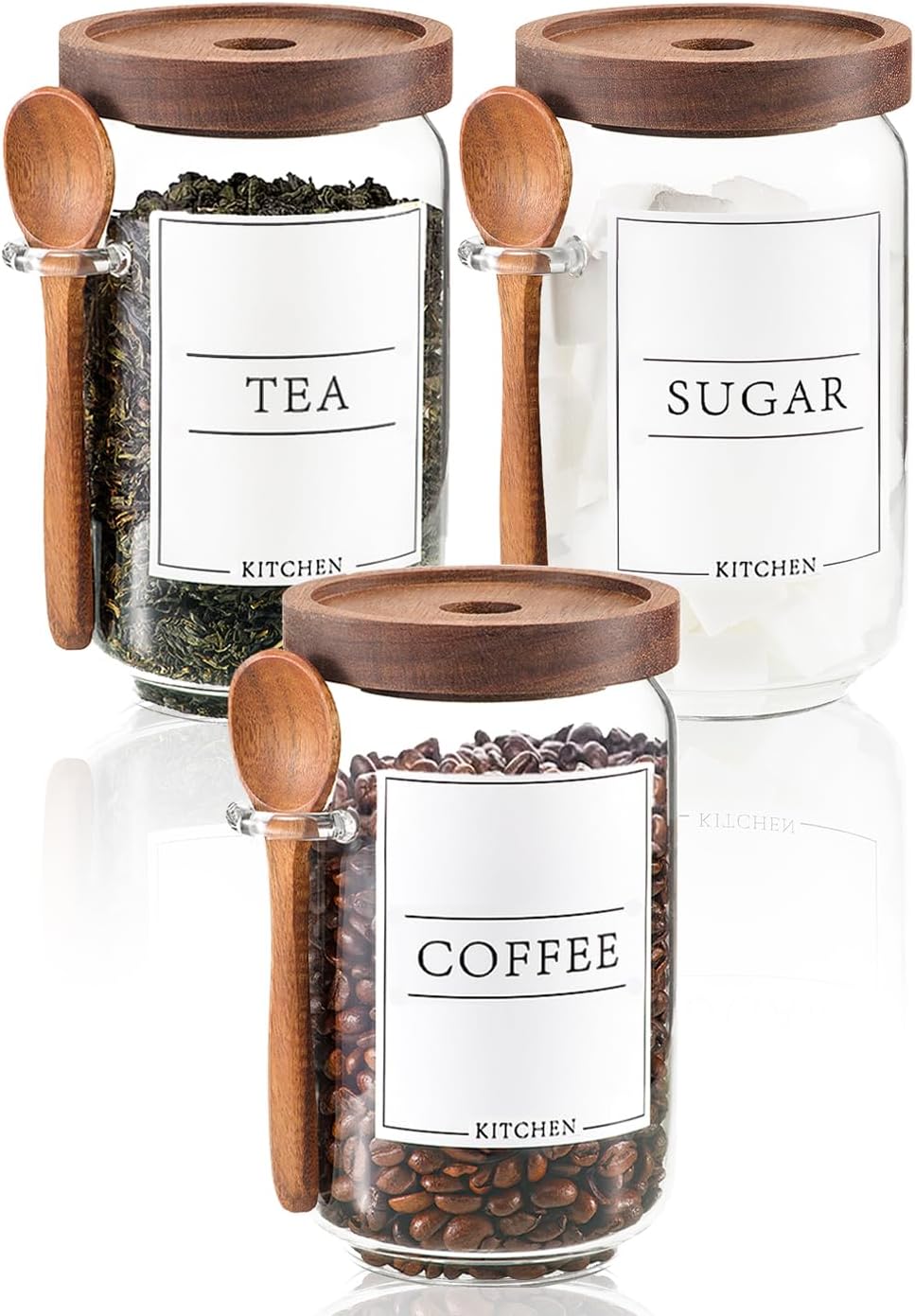 KOSKIMER Glass Coffee and Sugar Container Set with Wooden Lids