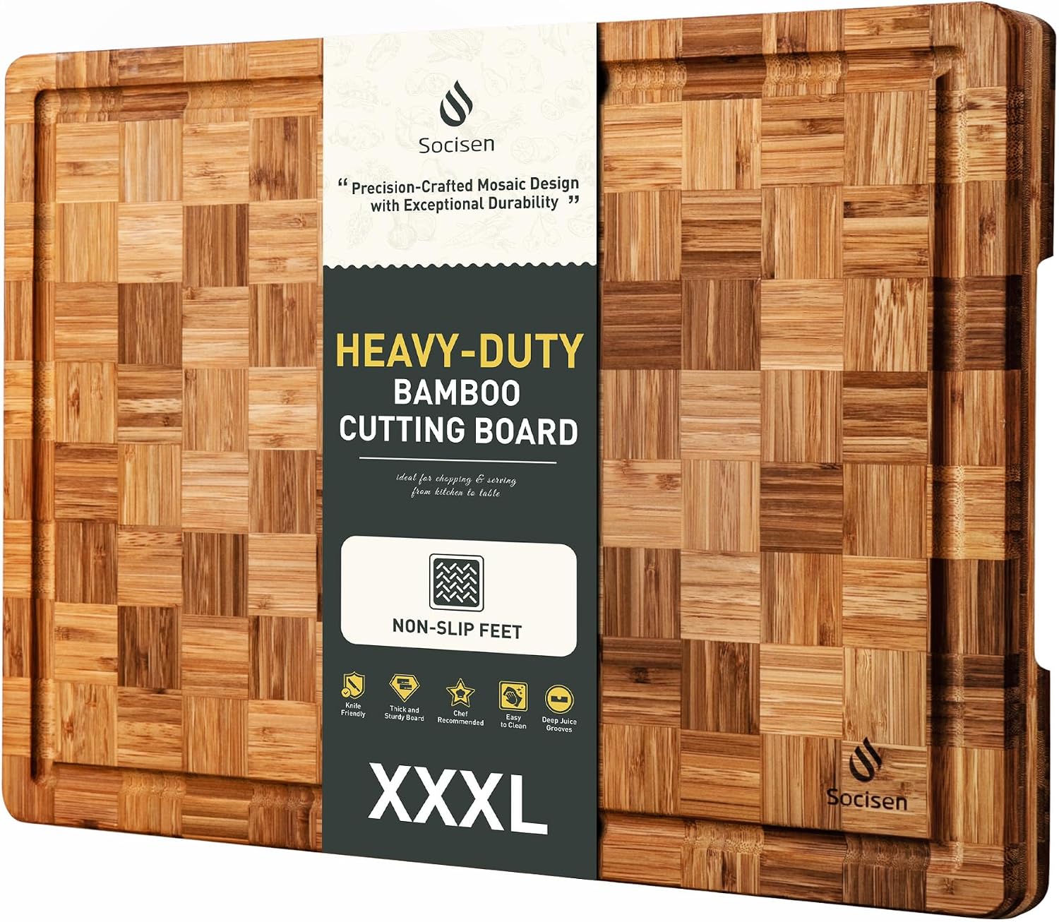XXX Large Bamboo Cutting Board with Non-Slip Feet and Over-Sink Butcher Block