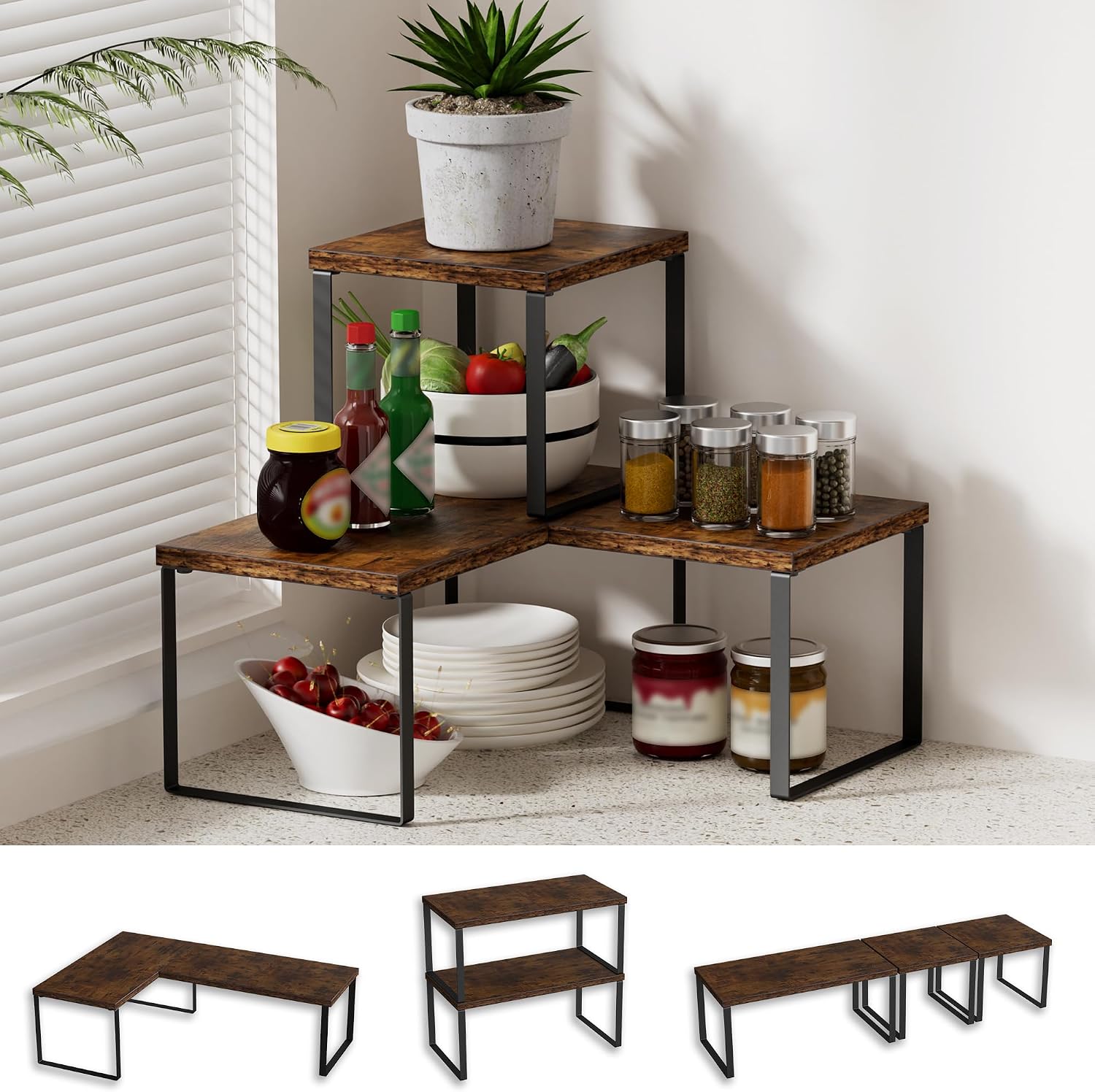 Golener Adjustable Stackable Countertop Shelf