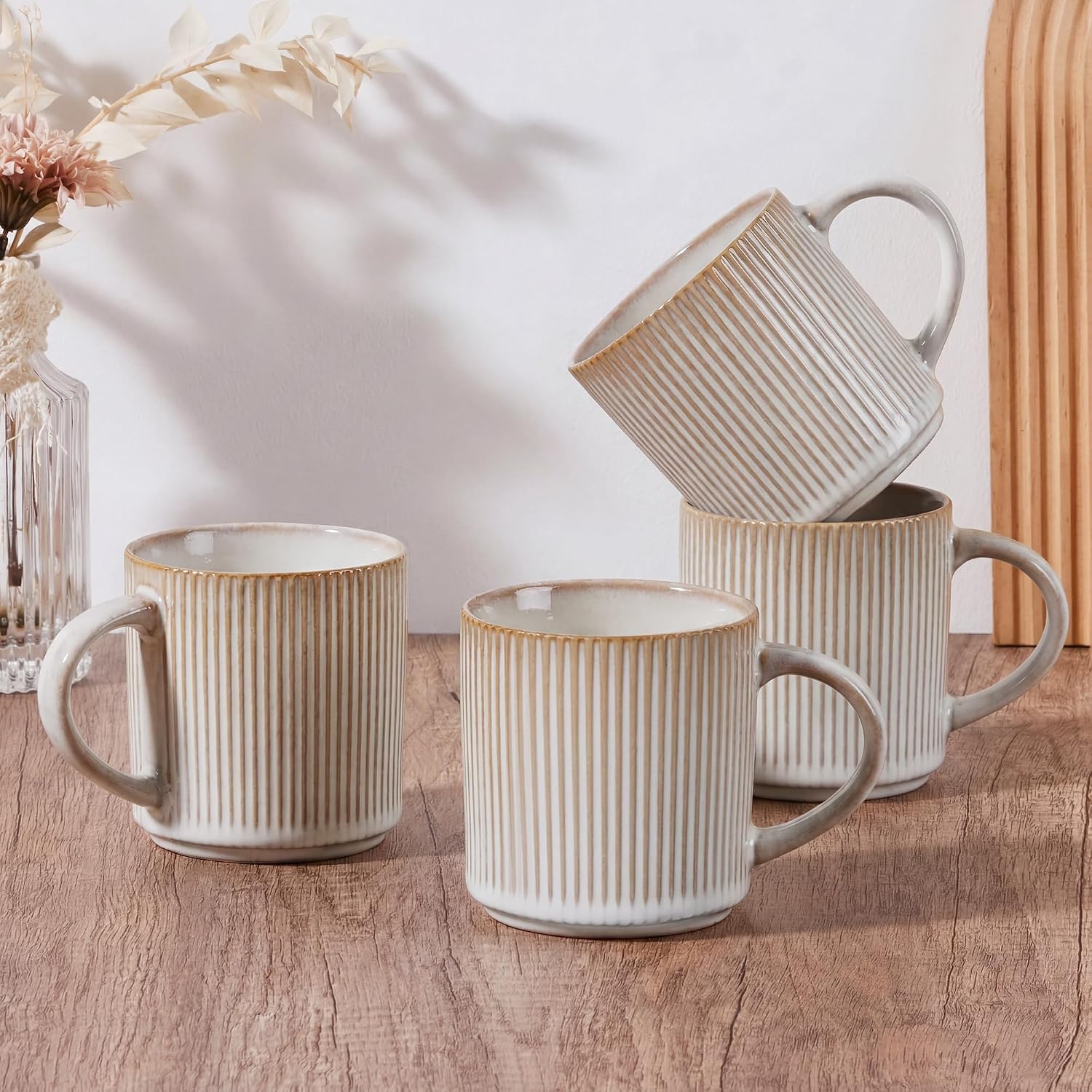 E-far Stoneware Coffee Mugs, Set of 4, 12 oz
