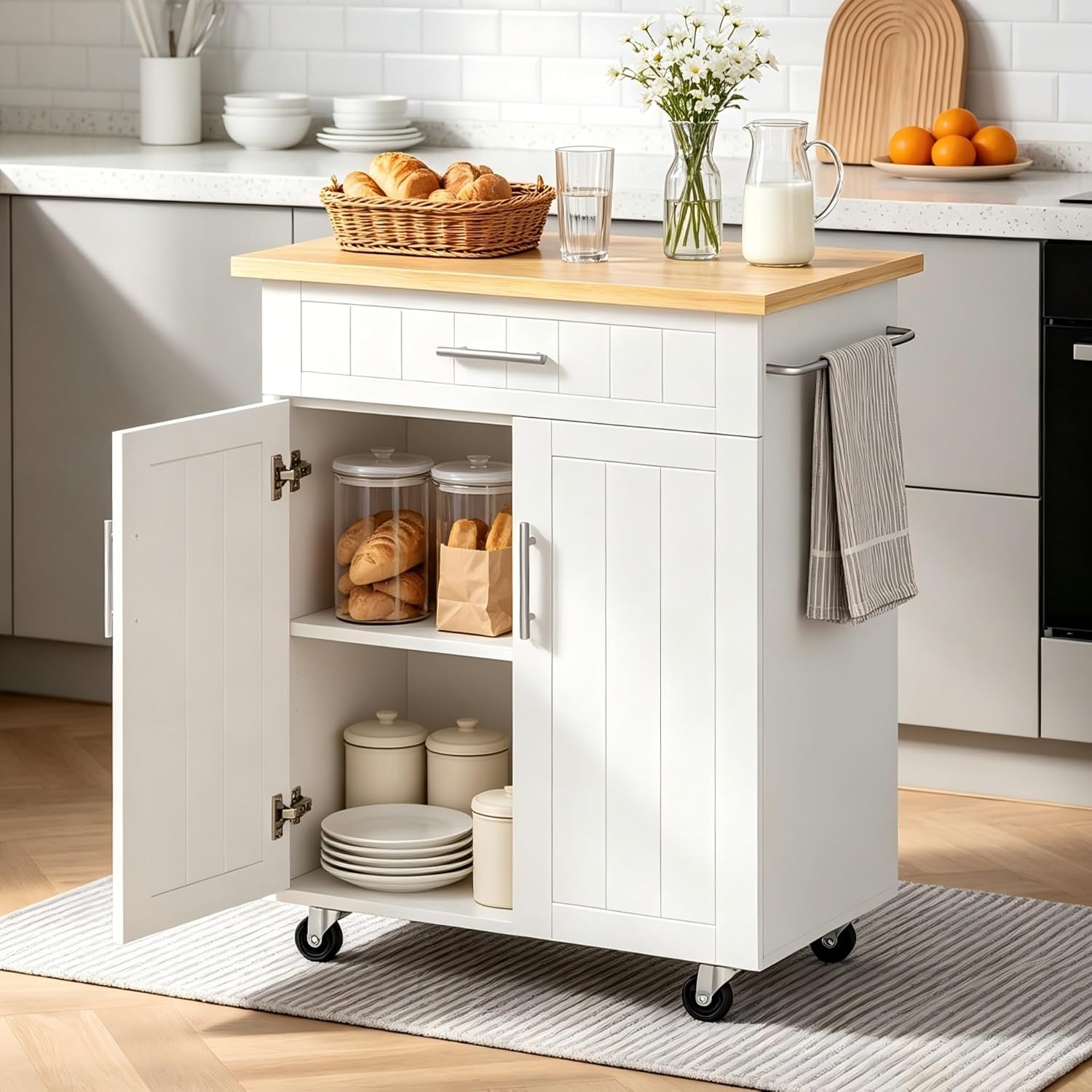 JY QAQA 26 Inch Rolling Kitchen Island Cart with Drawer