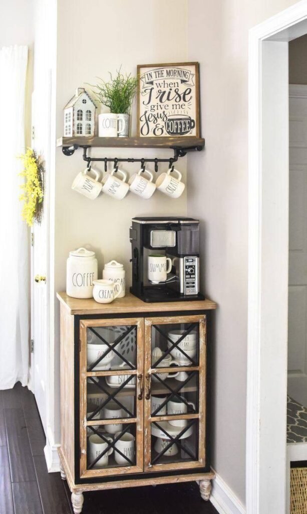 Modern black and white coffee station with sharp, clean contrast