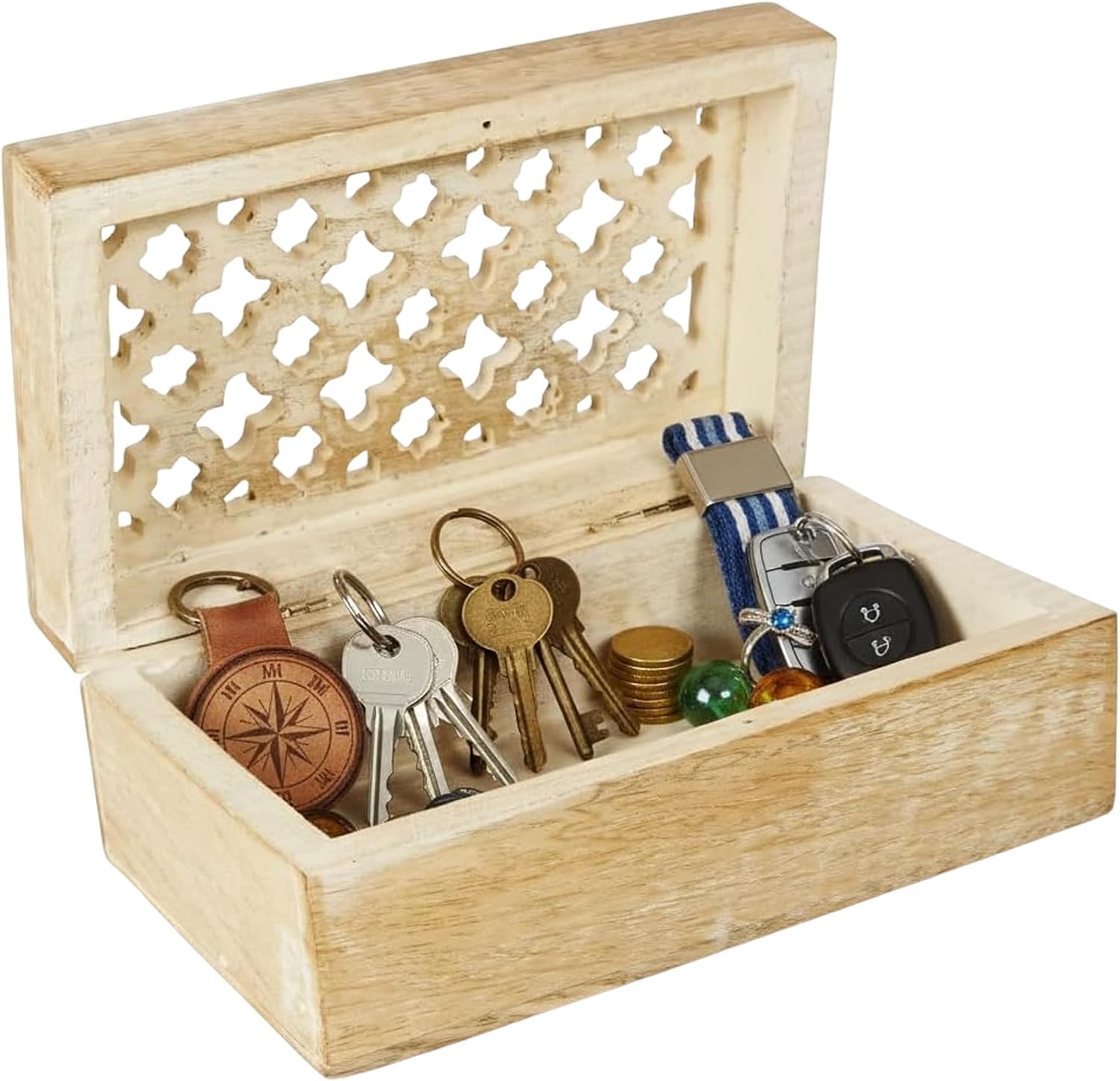 Mela Artisans Trellis Mango Wood Storage Box - Whitewash, 7.5in x 4.5in