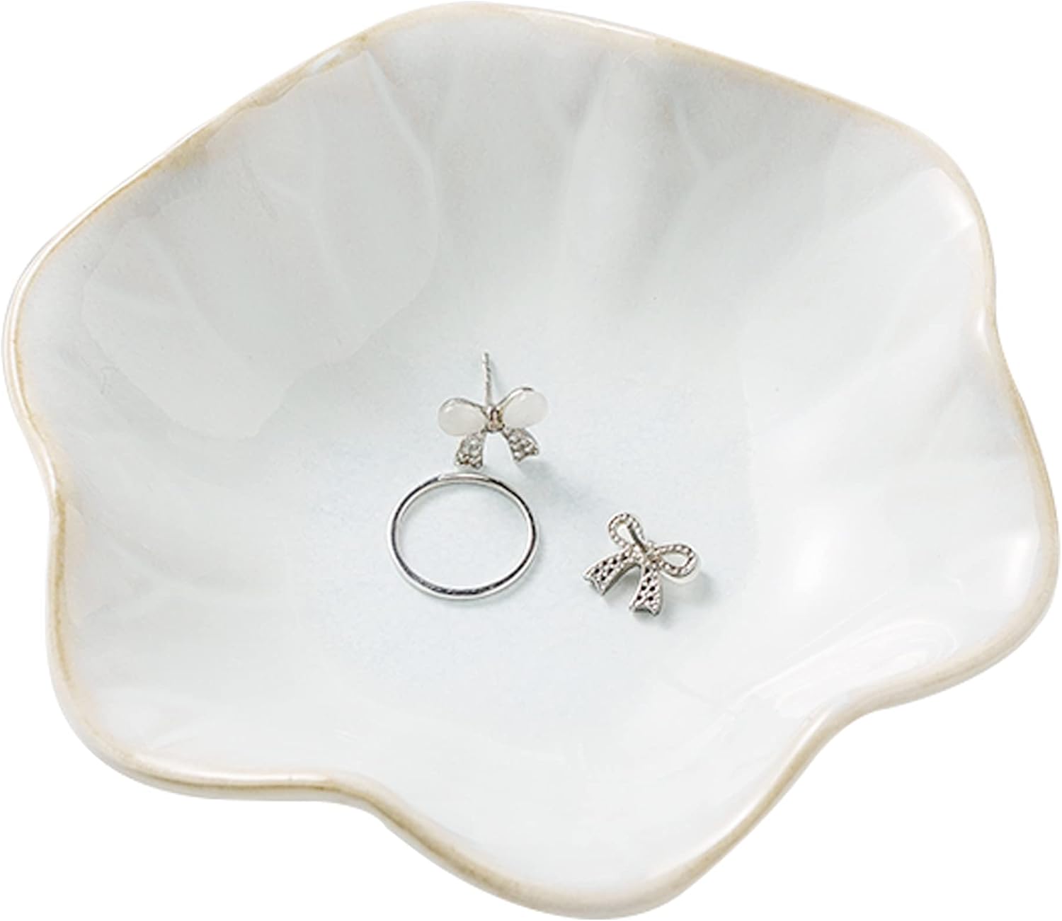 Mecaikru Ceramic Ring Dish, 4 in Jewelry Tray with Kiln Glaze Catchall Bowl