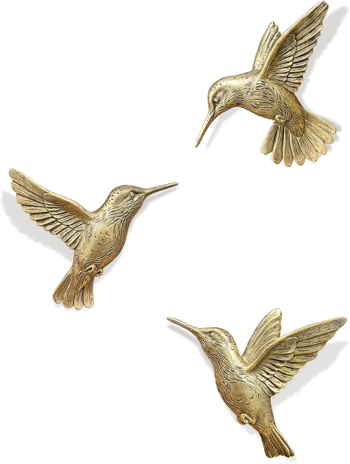 GUSFREUD 3D Brass Resin Hummingbird Wall Decor Set
