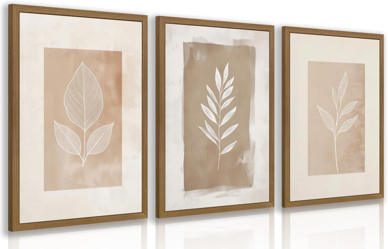 MueyHel Neutral Botanical Flower Wall Art, Set of 3, Wood Framed, 12 x 16